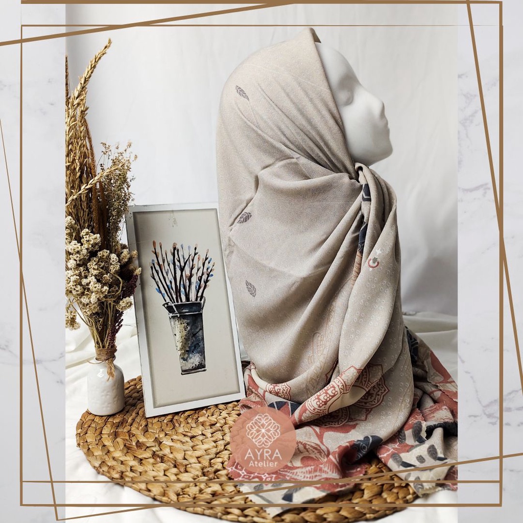 HIJAB SYARI SEGIEMPAT KERUDUNG JUMBO MOTIF JILBAB BESAR KERUDUNG JUMBO LASERCUT 130 cm JILBAB SYAR'I 130cm azzura Aubrey-C Ivory