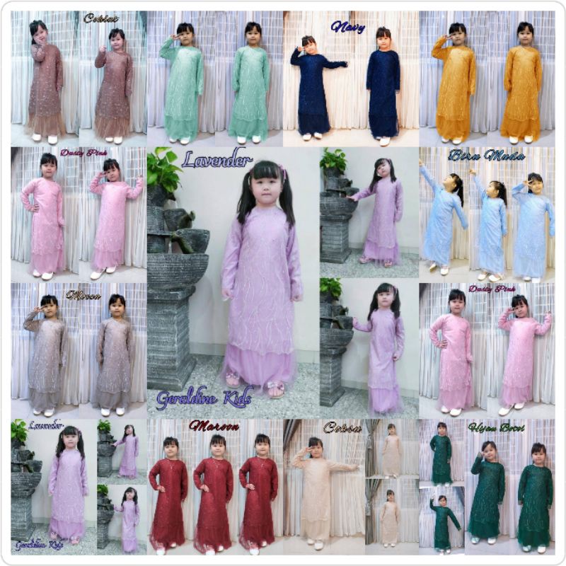 COD New DRESS GERAL KID Baju Anak Umur 3 - 4 - 7 - 8 - 12Tahun / Gamis Anak Perempuan Bahan Brukat T
