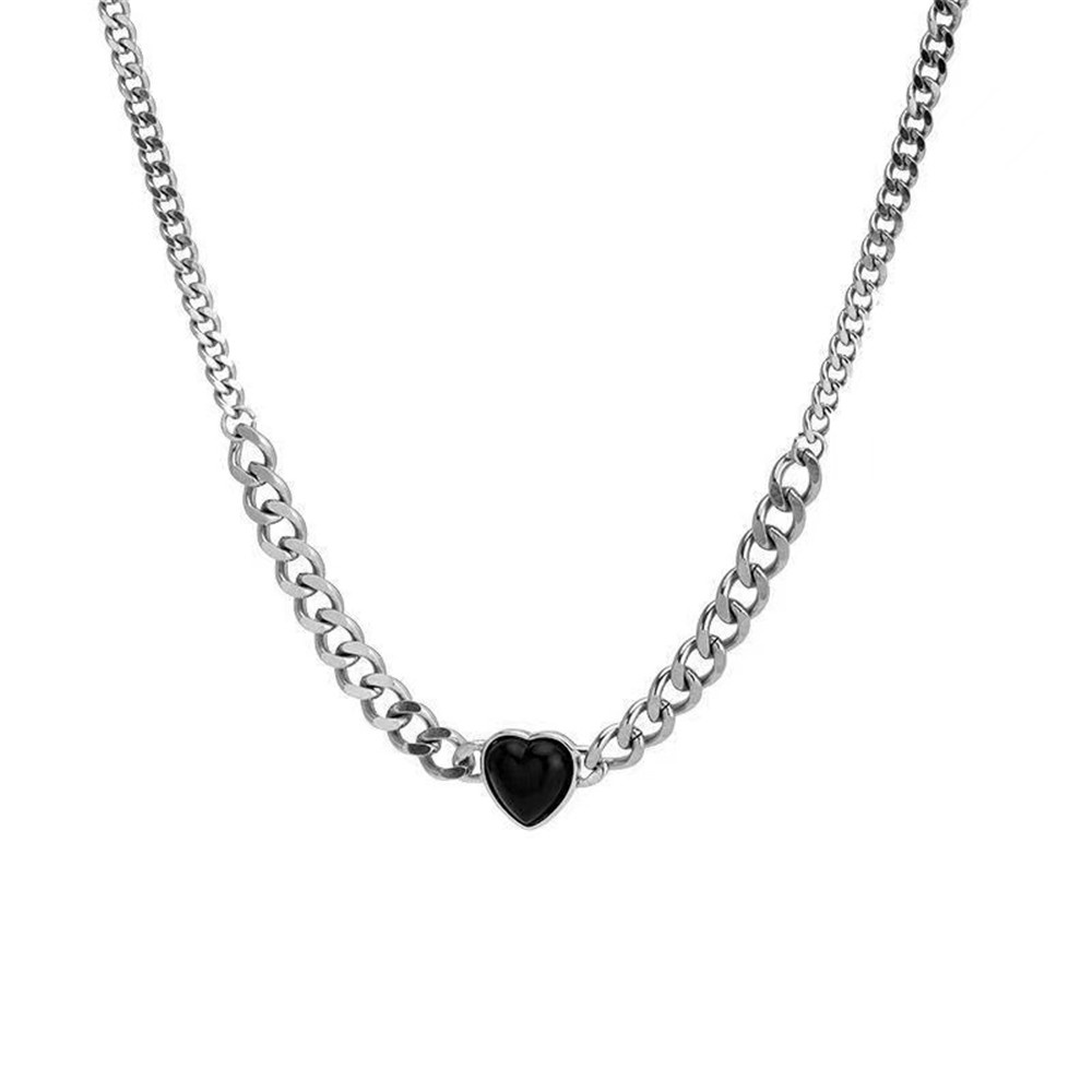 【COD Tangding】Black Heart Necklace Female Geometric Metal Clavicle Chain Neck Chain Personality Punk Accessories