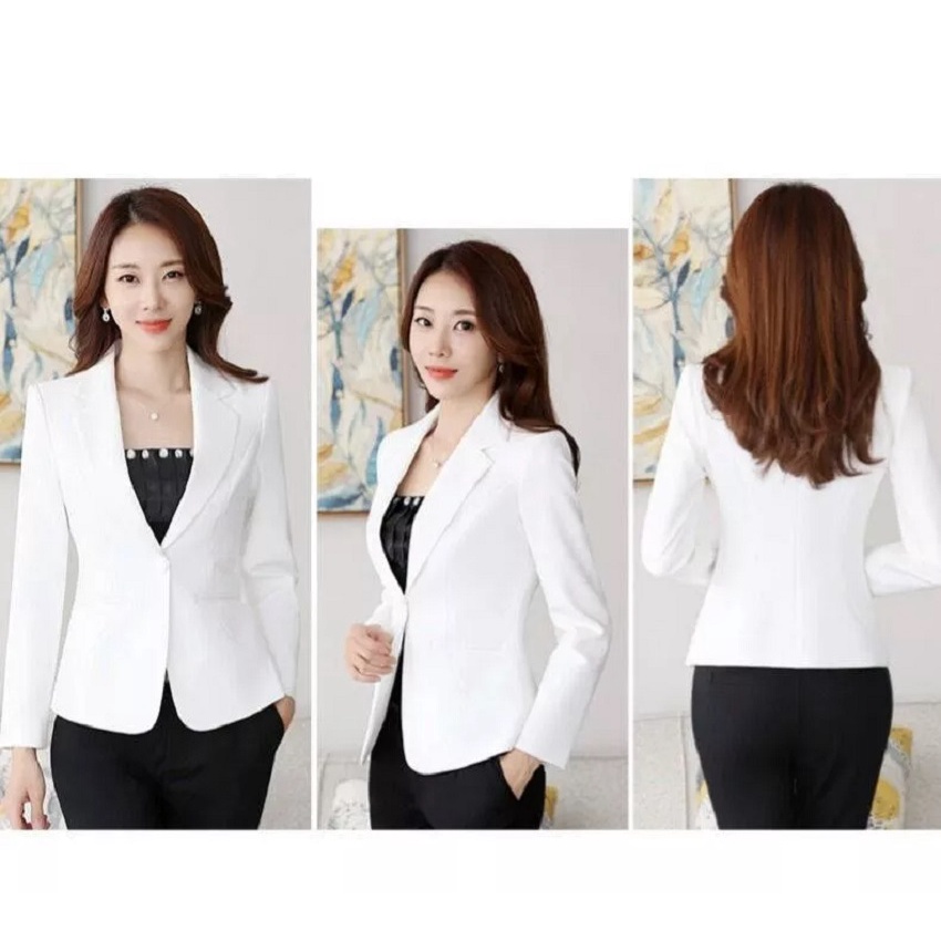 BLAZER WANITA FORMAL SANTAI CASUAL PUTIH PANJANG - BLAZER KERJA WANITA WARNA PUTIH