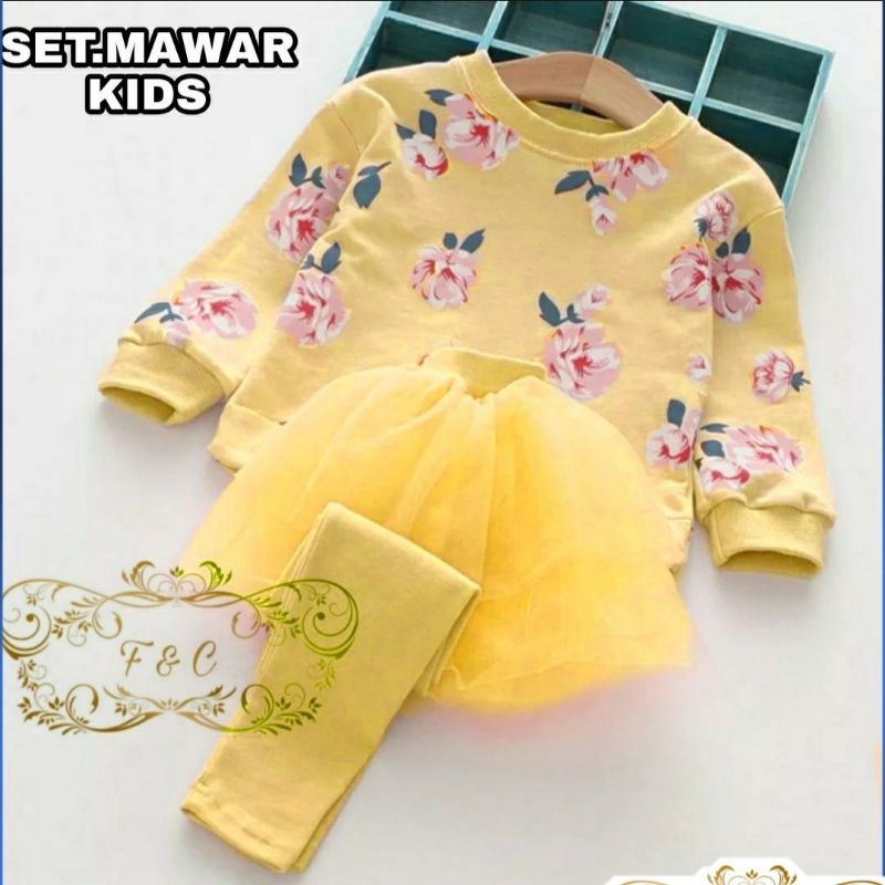 SET ROK CELANA KID ANAK MAWAR, BABYTERRY, TILE, SETELAN