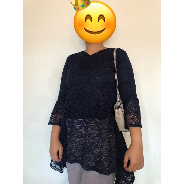 BAJU PESTA- Atasan Brokat Navy