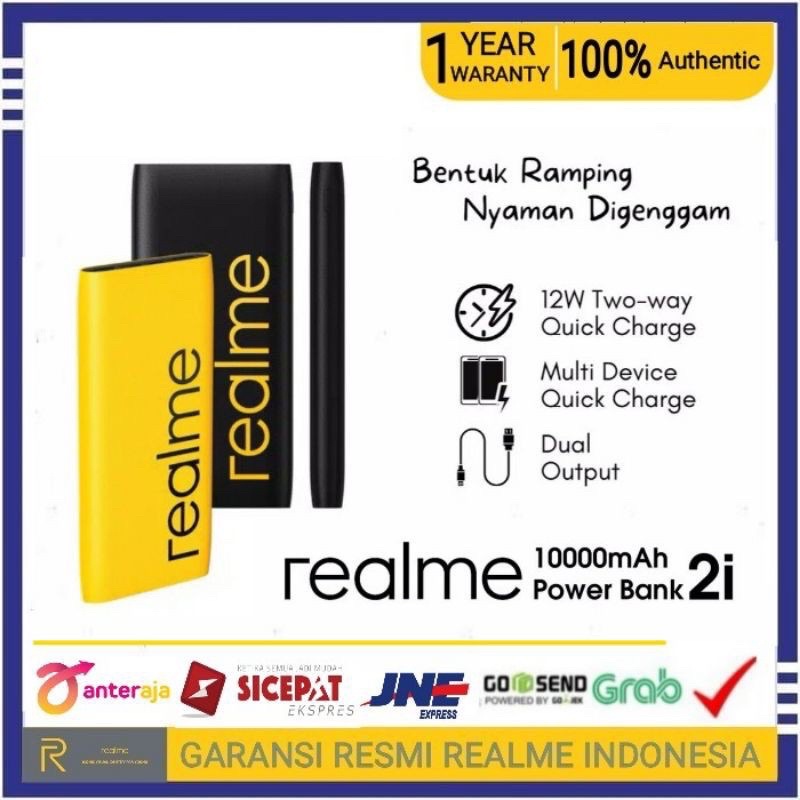 REALME POWERBANK 2I 10000mAh Quick Charge Dual Output GARANSI RESMI