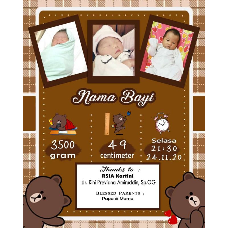 Desain biodata bayi tema brown