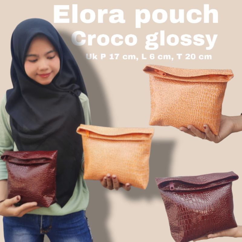 Clutch Elora Pouch Serbaguna/Dompet Croco Pesta