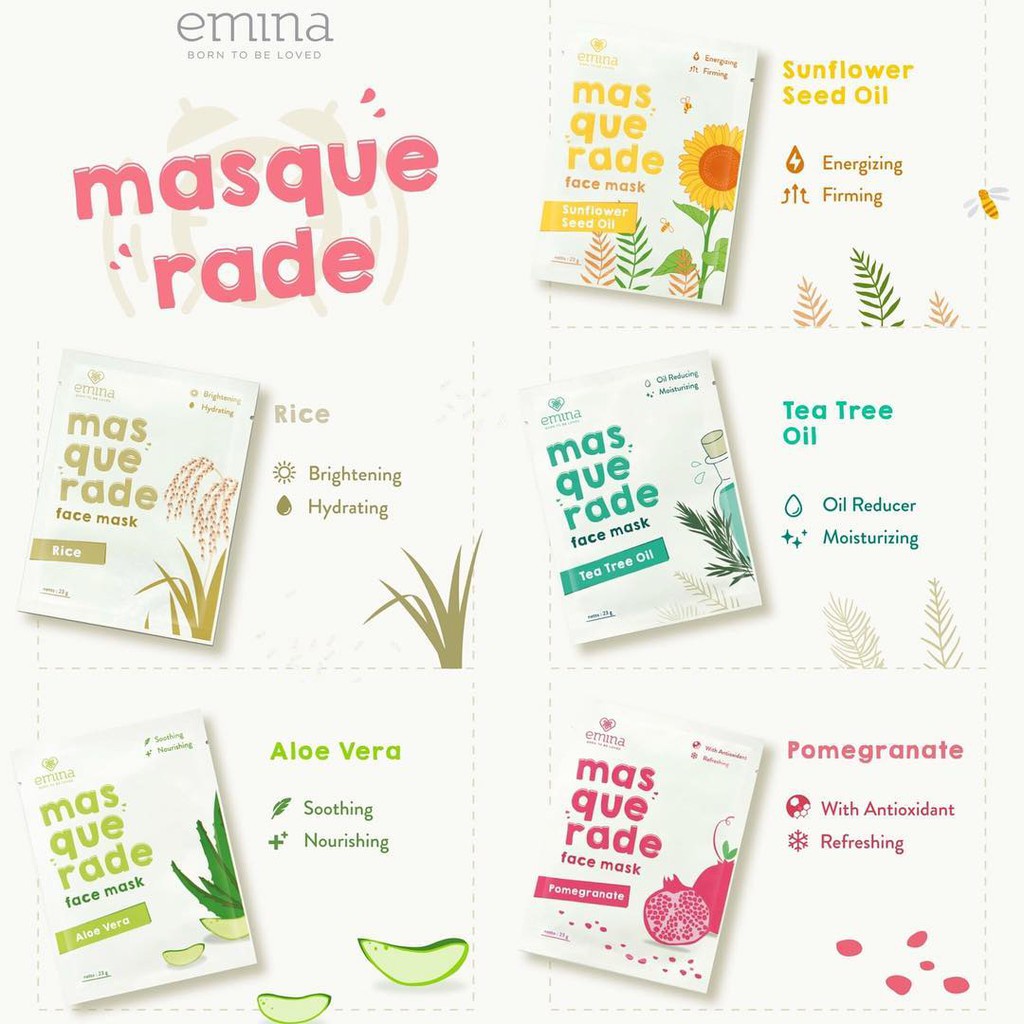 EMINA Masquerade Face Sheet Mask 23g Capsule Treat Mask Masker lembaran wajah sunflower rice (KIM)