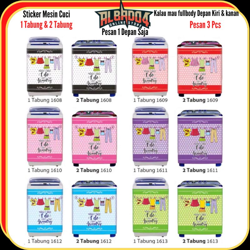 STIKER MESIN CUCI 1 TABUNG 2 TABUNG MOTIF LAUNDRY