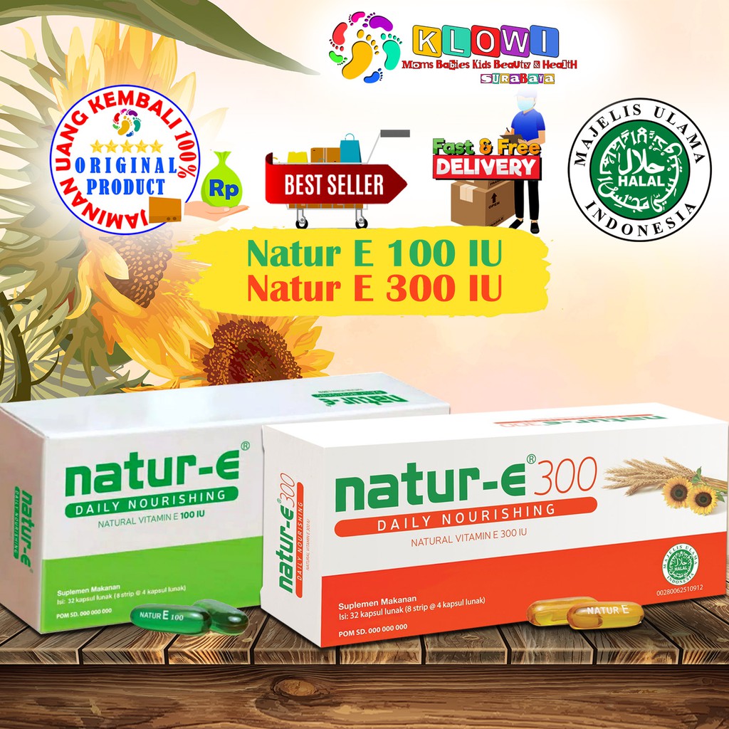 Natur-E Daily Nourishing 100 IU &amp; 300 IU 32 Soft Kapsul / Vitamin E / Ekstrak Bunga Matahari, Gandum