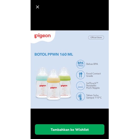 pigeon botol dot wed neck 160ml paket