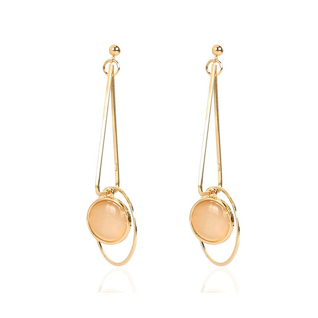 LRC Anting Tusuk Fashion Gold Color Alloy Drop-shaped Resin Earrings P09878