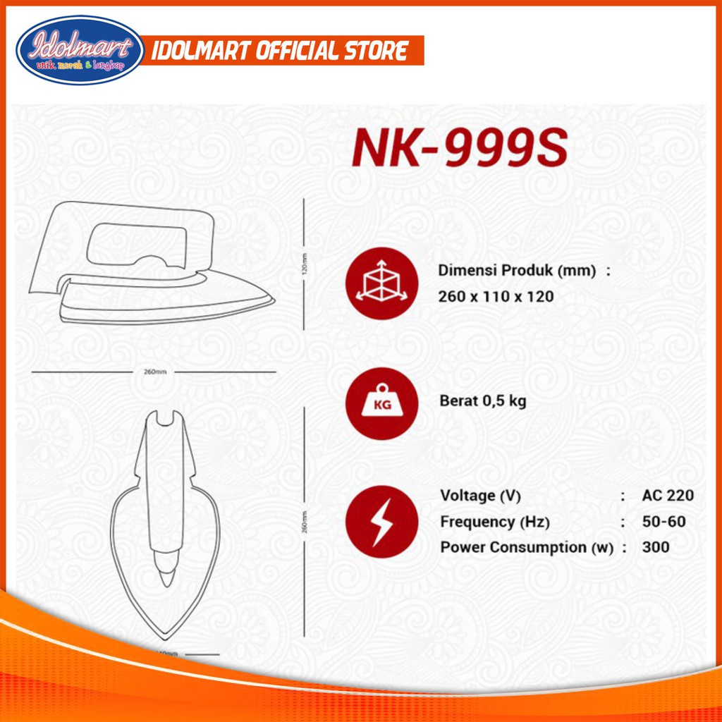 IDOLMART Niko Setrika Iron Anti Lengket NK-999S Surabaya