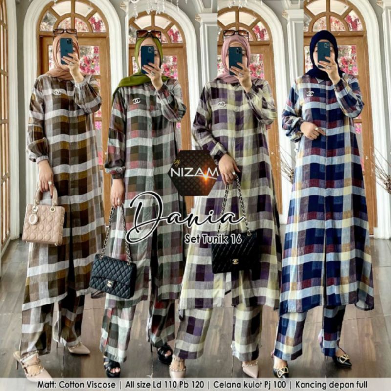 SET TUNIK + KULOT KATUN VISCOSE MOTIF KOTAK-KOTAK DANIA 16 BY NIZAM