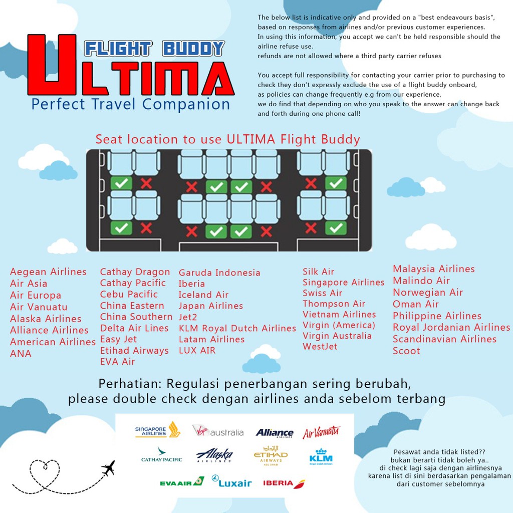 ULTIMA Flight Buddy inflateable foot rest Blue mirip plane pal jet kid kooshy fly tot (FREE pompa)