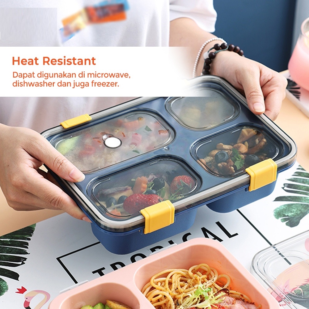 E010  Kotak Bekal Tempat Makan Lunch Box 4 Sekat / Kotak makan Bento 4 Grid