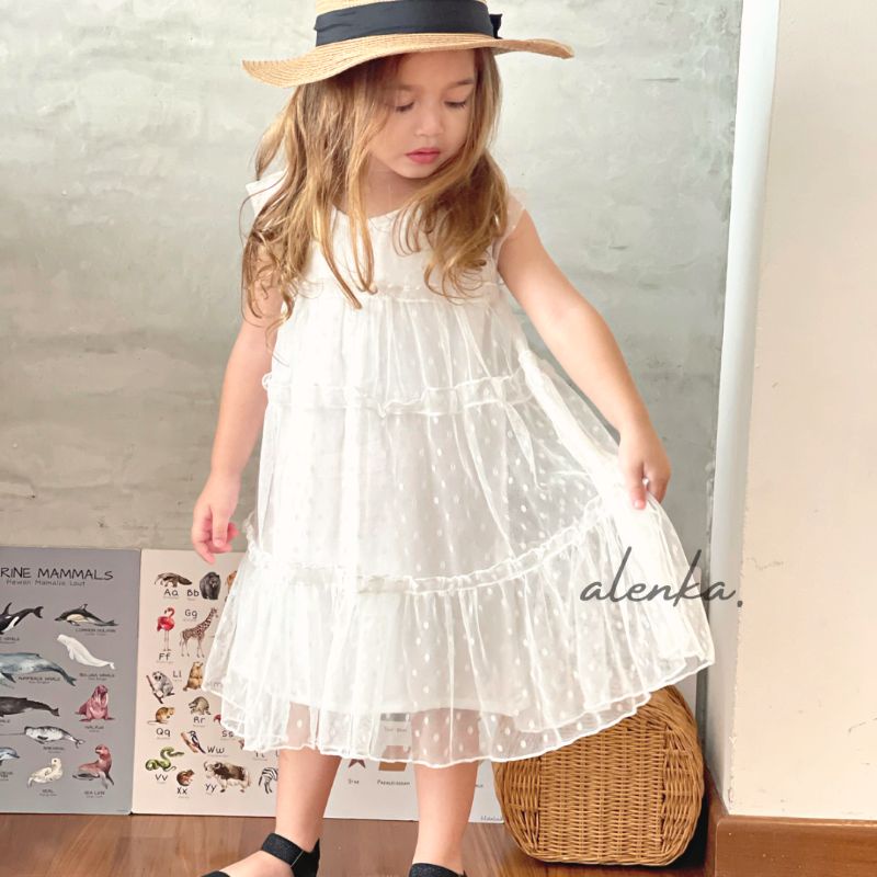 Alenka - Lily White Dress (6m-4y) / Dress Putih Lebaran Pesta Baptis Bayi Anak