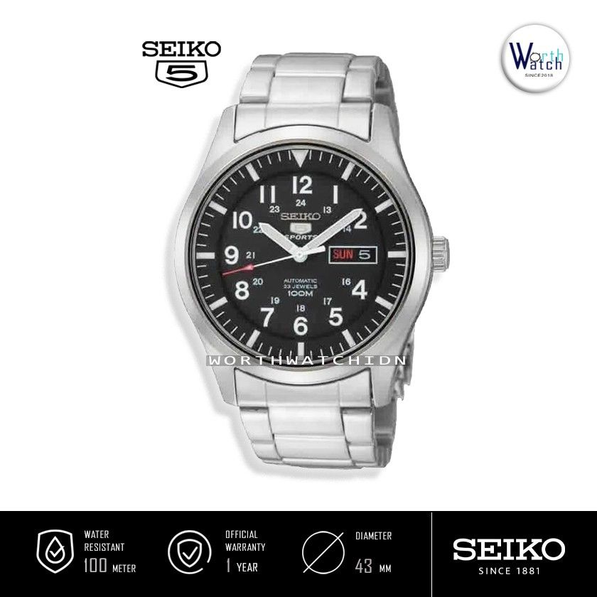 Jam Tangan Pria Otomatis Seiko 5 Sports Automatic Black Dial Stainless Steel Original SNZG-13-K1
