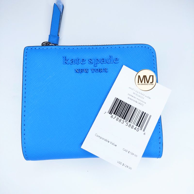 Kate Spade Small L-Zip Bifold Wallet Cameron Monotone - Oceanside