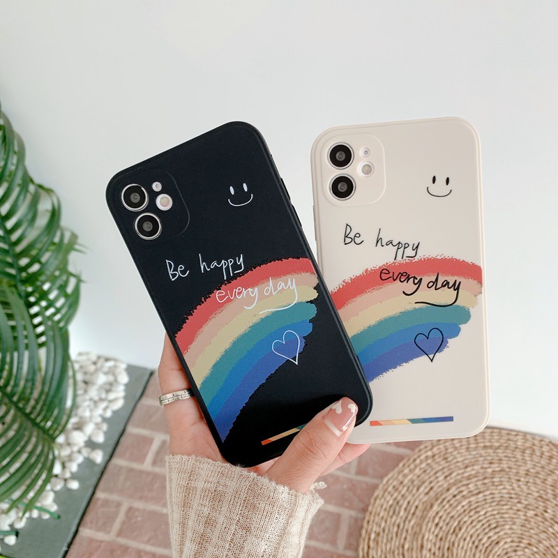 Be Happy Rainbow Soft Case iP iPhone 11 12 13 Pro Max 6 6S 7 8 + Plus SE 2020 X XR XS Max Nice Casing