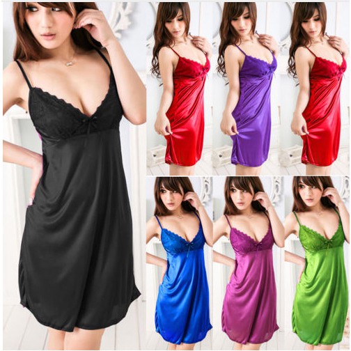 BV.ID BT840 Lingerie Dress Satin Mini Deep V Baju Tidur Import Pakaian Wanita bahan lembut - Baju Tidur Wanita Sexy