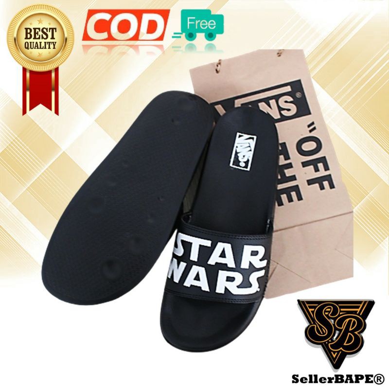 Sendal Jepit Selop Pria Wanita Vans Logo Star Wars Dark Vader Hitam Sandal Slop Murah Free Paper Bag dan masker-4