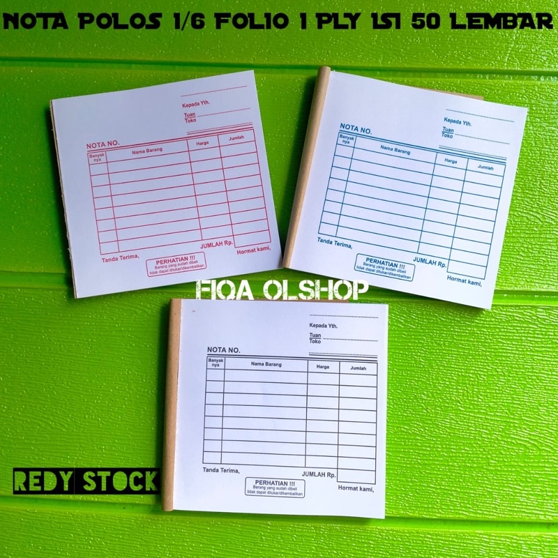 

NOTA KONTAN 1 PLY & 2 PLY 1/6 FOLIO - SIAP KIRIM