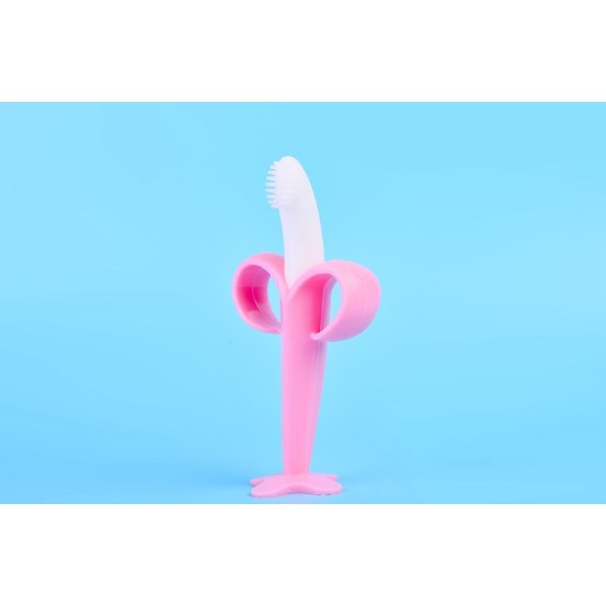 LYSASHOP - GIGITAN BAYI MAINAN TEETHER BENTUK JERAPAH BUAH - BUAHAN dan SIKAT GIGI PISANG-BANANA PINK