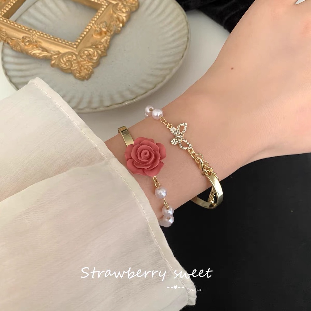 Gelang Tangan Metal Asimetris Model Bunga Camellia Untuk Wanita