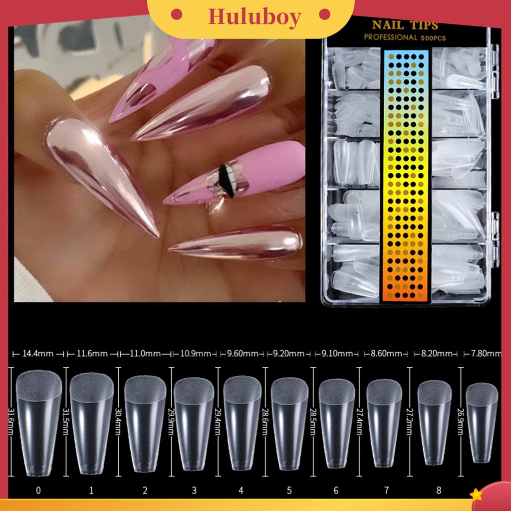 Huluboy Huluboy♡ 500pcs Kuku Palsu Bentuk C Lengkung Warna Bening Frosted Untuk Dekorasi Manicure