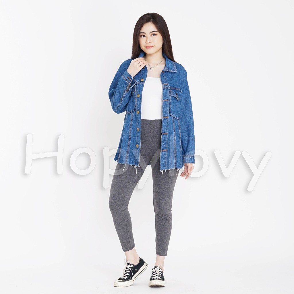 HOPYLOVY - Jaket Jeans Wanita Model Oversize Elham Fringe