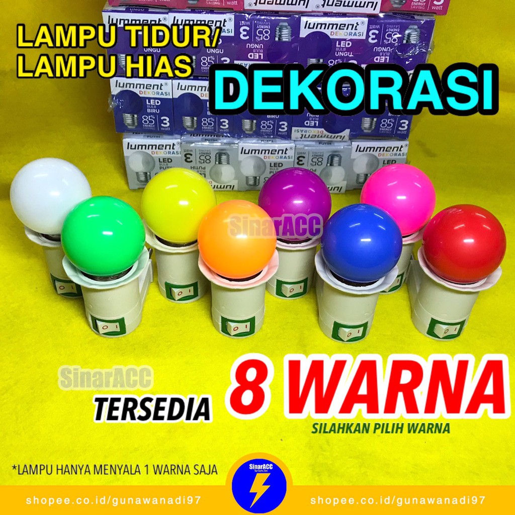 Lumment warna DEKORASI Lampu led warna 3W colour 3 Watt merah kuning biru hijau lampu tidur hias