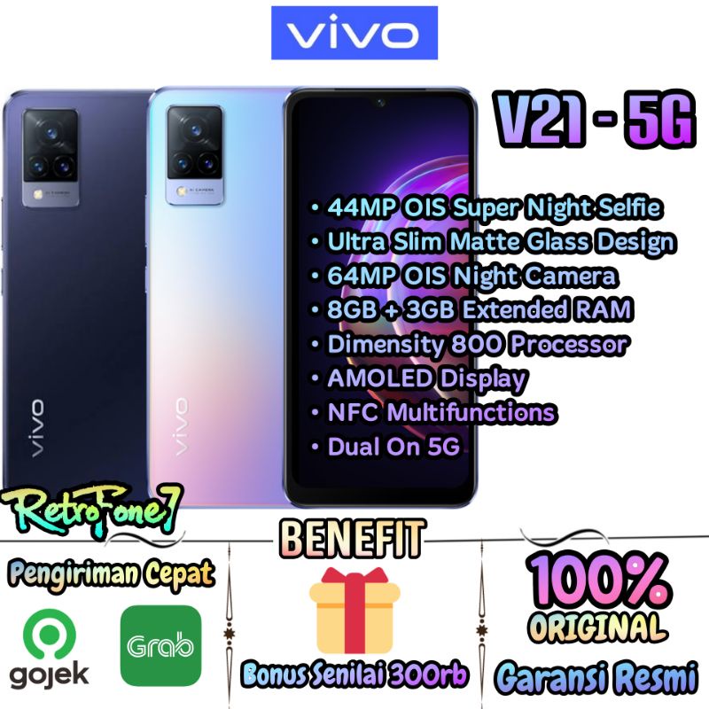 Vivo V21 5G - 64MP Dual OIS Kamera - RAM 11GB/128GB ROM
