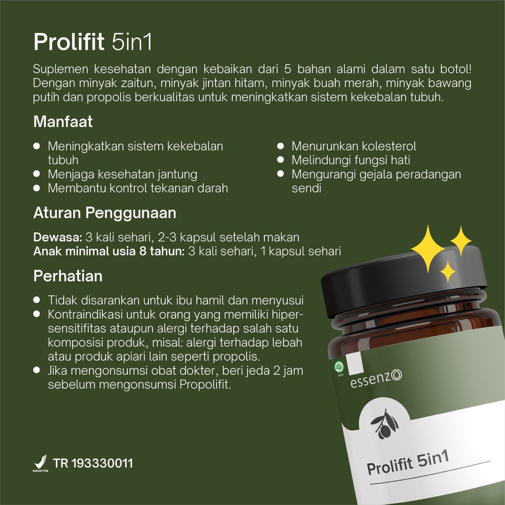 Essenzo Prolifit 5 In 1 - Premium Herbal untuk meningkatkan Daya Tahan Tubuh - Kapsul