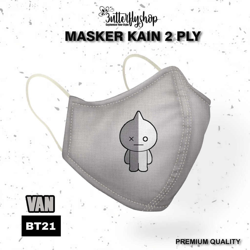 [MASKER ] BT 21 Masker kain 2 ply premium quality chimmy tata digital printing full color fashionabl