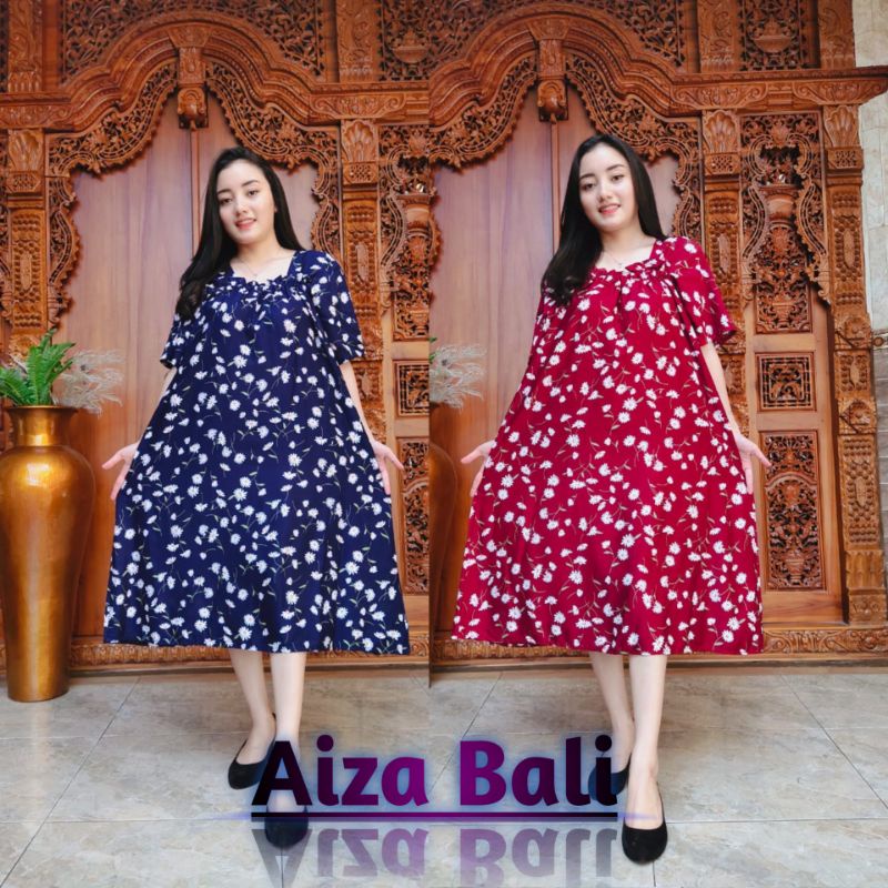 Dress Daster Kerut Nadira Korea Style Rayon Super Motif Bunga Ammi Ami Renda Lengan Pendek Premium B