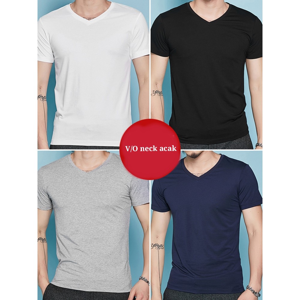 Kaos Polos Cotton Combed Lengan Pendek PRIA V neck Kaos hitam Kaos putih