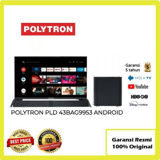 Led Smart Android Tv Polytron Frameless 43 Inch Pld 43bag9953 Cinemax Soundbar Mola Youtube Shopee Indonesia