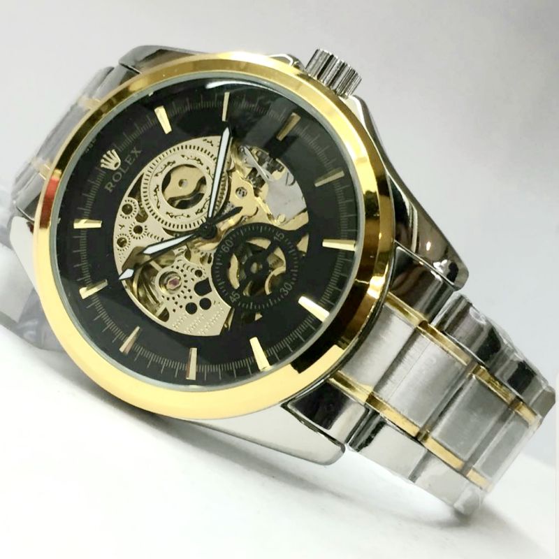 Jam Tangan Pria Otomatis Skeleton Rolex Big Chain Peta