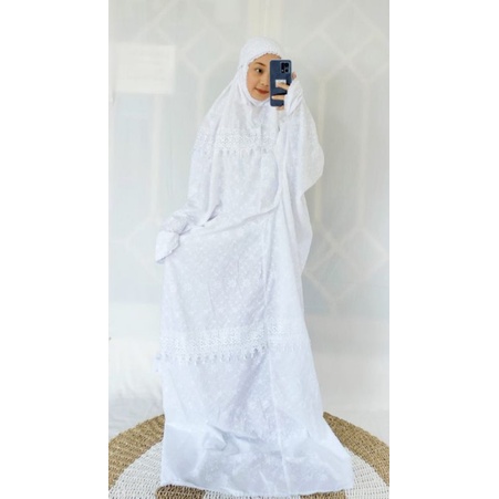 Mukena Terusan Katun Jepang Renda. Mukena Dewasa