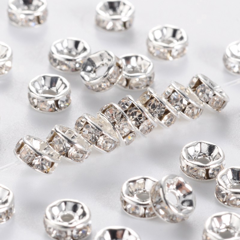 50pcs Silver Austira Clear Crystal Rhinestone Rondelle Spacer Beads DIY 8mm