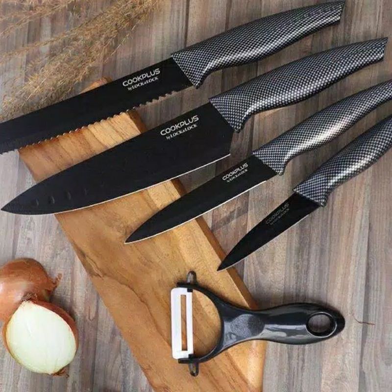 ORIGINAL Lock n Lock Exclusive Cookplus Knife 5P Set Black - Pisau Dapur