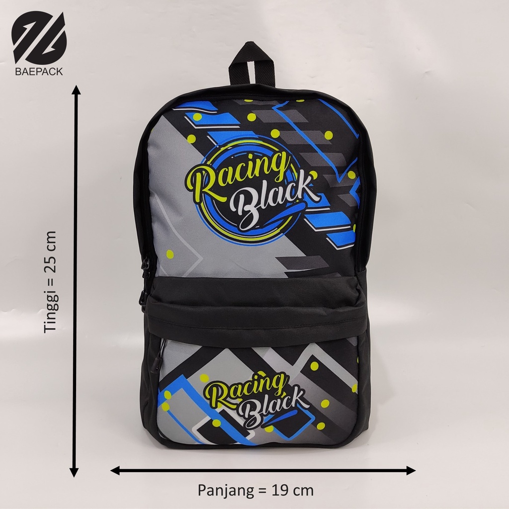 Tas Punggung Ransel Bagpack Cowok Racing Black Original Baepack / Ransel Pria Murah Berkualitas Produsen Bandung / Tas Sekolah Karakter Premium