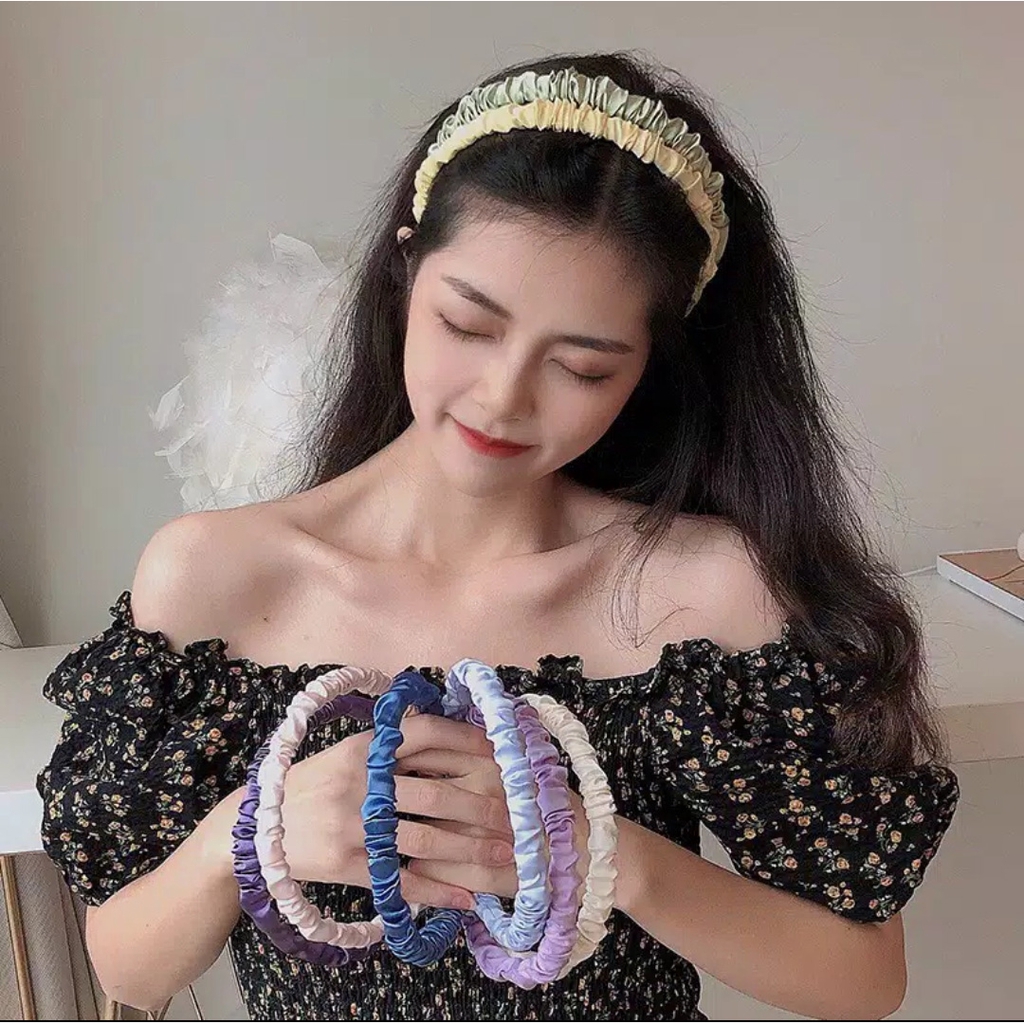 Bando Korea Kerut Scrunchie Headband Aneka Warna | Shopee Indonesia