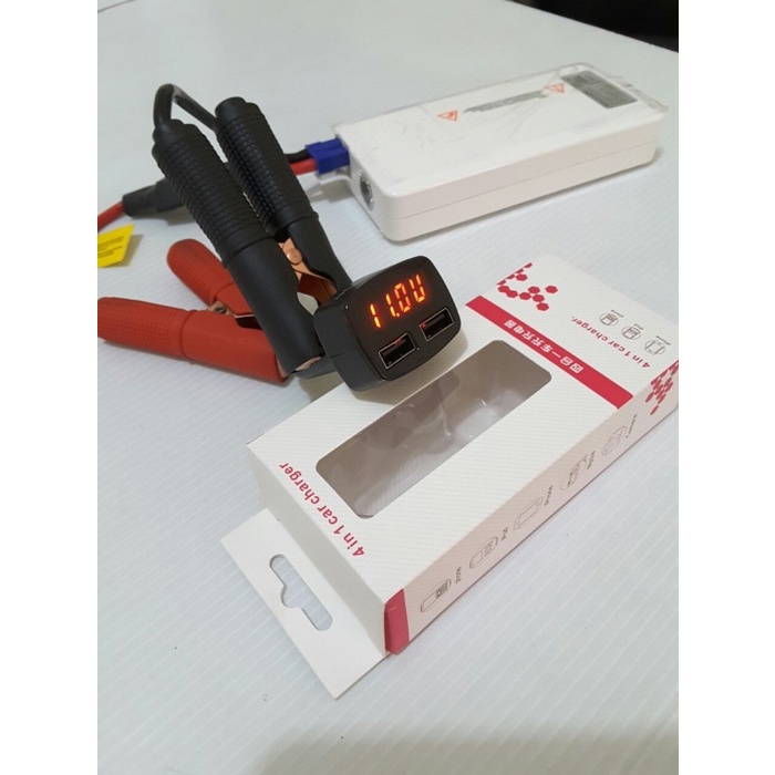car charger hp mobil 2 usb + volt meter