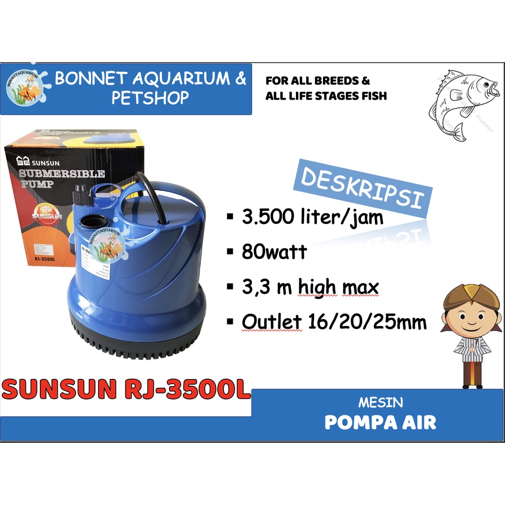 ( POMPA AIR ) SUNSUN RJ 3500L SUBMERSIBLE WATER PUMP KOLAM AQUARIUM HIDROPONIK KURAS BANJIR LOW WATT