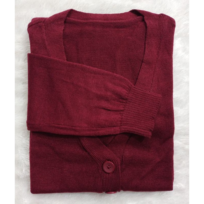 Long Cardy Kancing 3//Cardigan Saku//Cardigan Rajut Oversize-MAROON