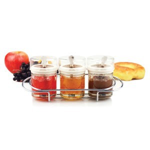 Oxone OX325 3pcs Condiment Jar with Rack TEMPAT BUMBU BAHAN KACA DAN RAK STAINLESS