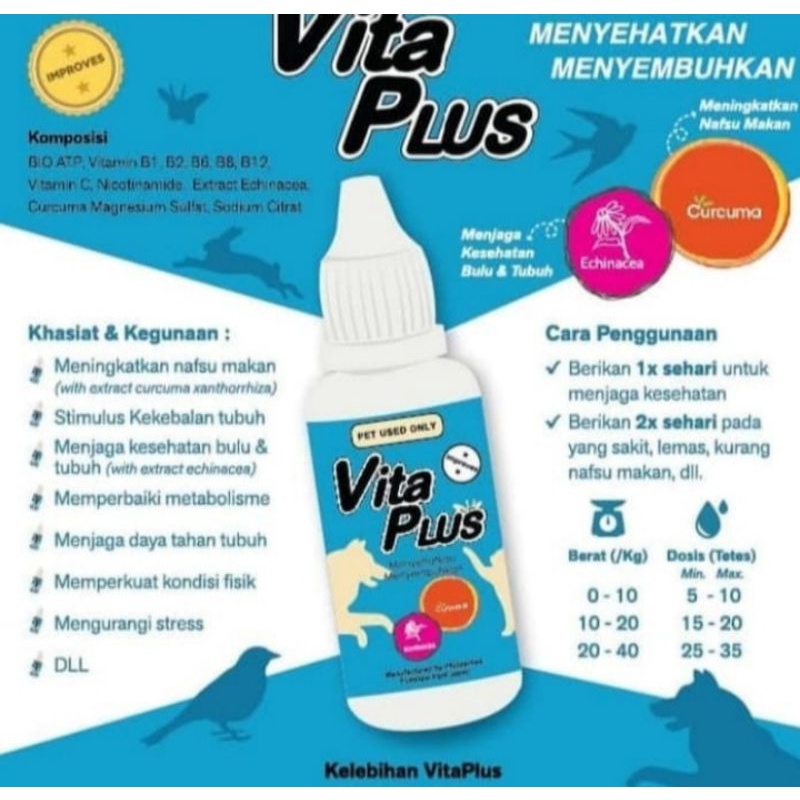 vitaplus 30 ml vitamin nafsu makan kucing dan anjing - multivitamin vita plus 30 ml