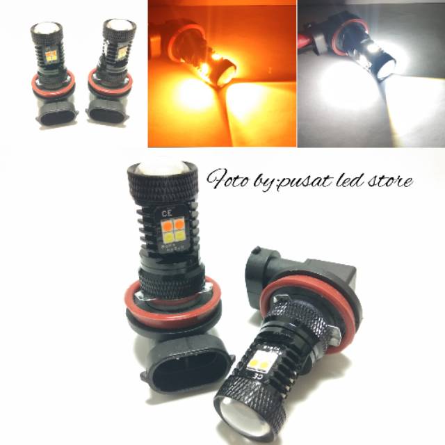 H8-H11-H16-HB3 9005-HB4 9006-H3 FOGLAMP LED KABUT DUAL MODE PUTIH ORANGE PALING TERANG