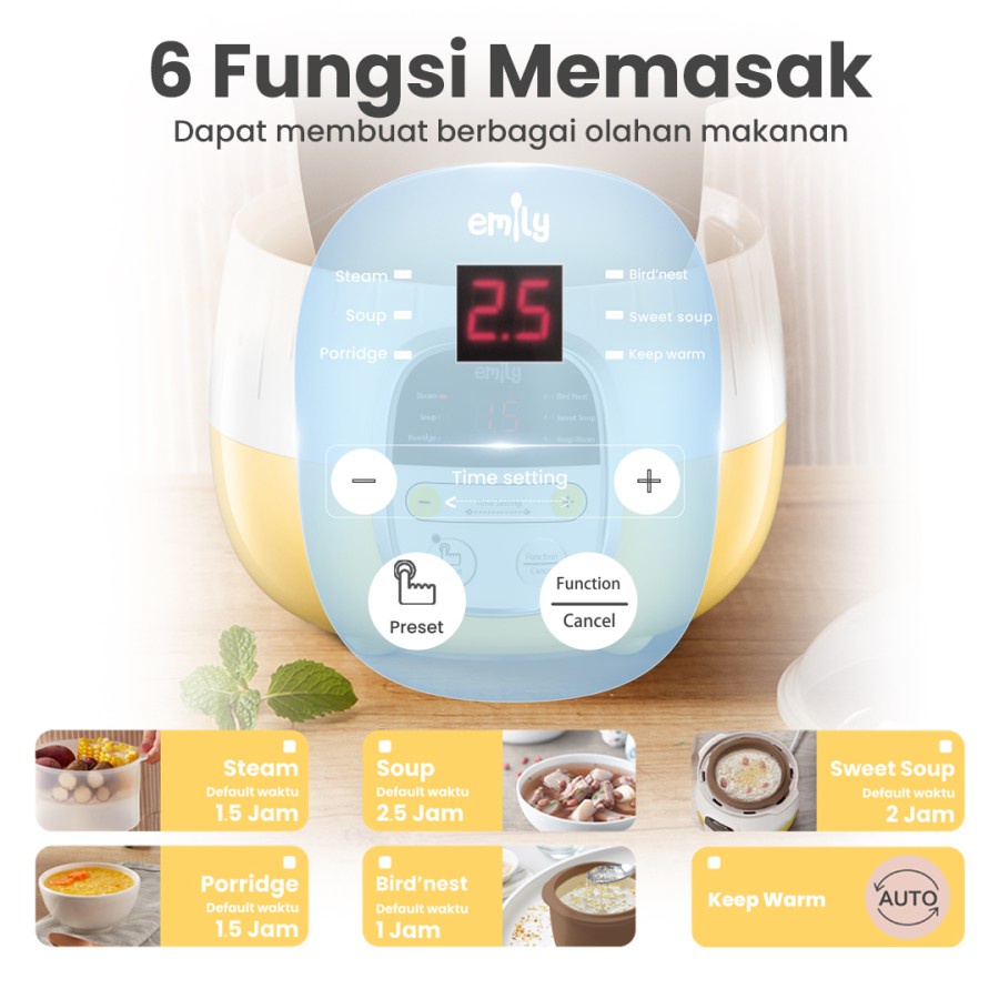 Makassar !  Slow Cooker + Steamer Emily Claypot 0.8 L