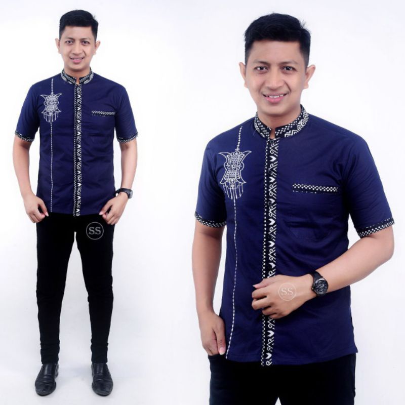 Baju Batik Kombinasi Pria - Fashion Muslim Pria Dewasa - Batik Kombinasi